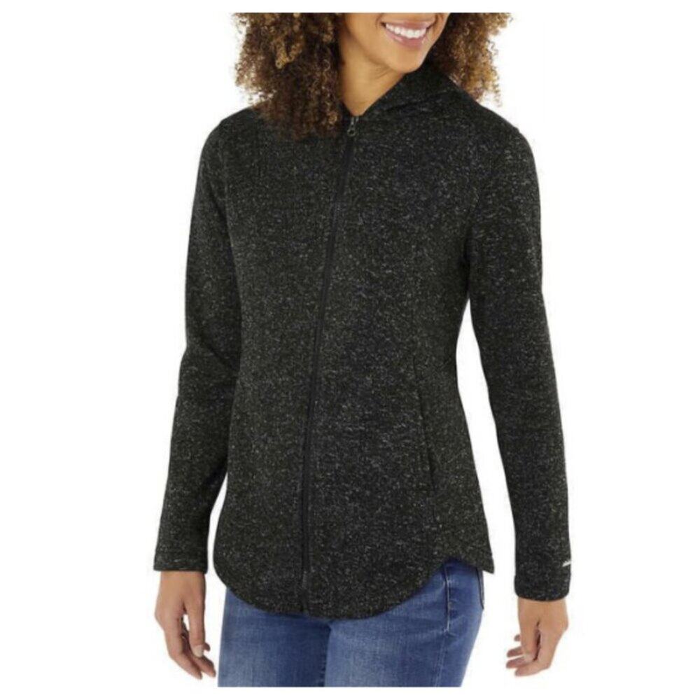 Eddie Bauer Women's Radiator Fleece Full Zip Hooded Jacket Black Heather Size XL